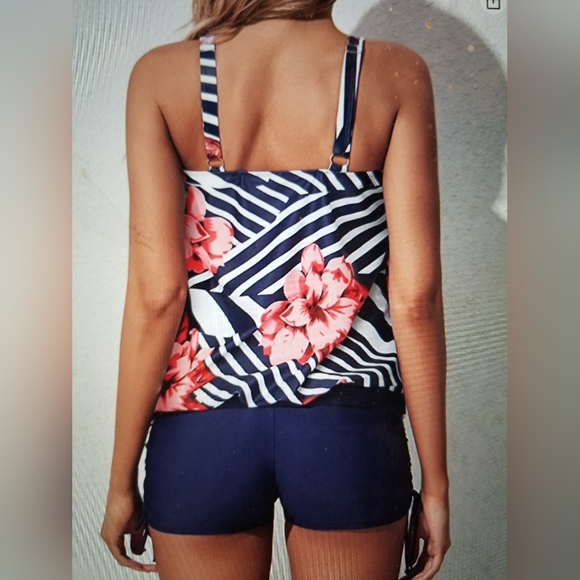yonique Swim Nwt Blouson Tankini Boy Short Ruched Adjustable Modest
